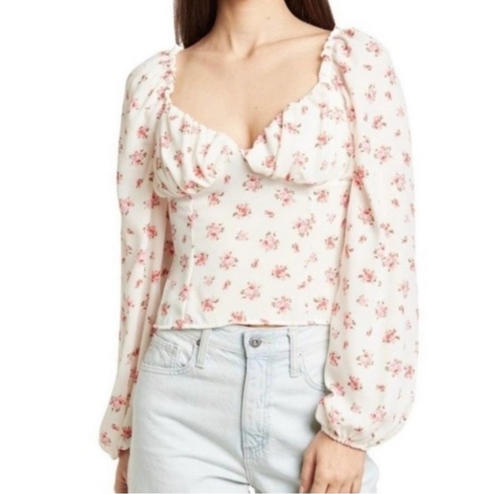NWT Nordstrom Abound Woven Bustier Long Sleeve Top White Ditsy Floral Size XS